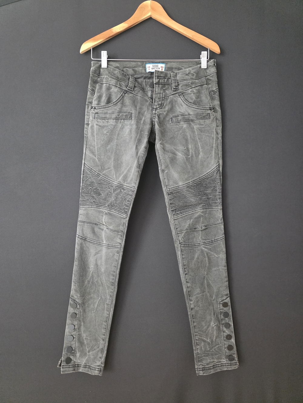 Women's Washed Gray Moto Skinny Jeans